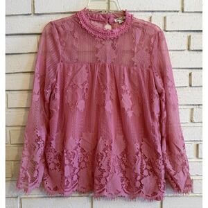 Ultra Pink  Lined Lace Long Sleeve Blouse Shirt Size Medium NWOT NEW